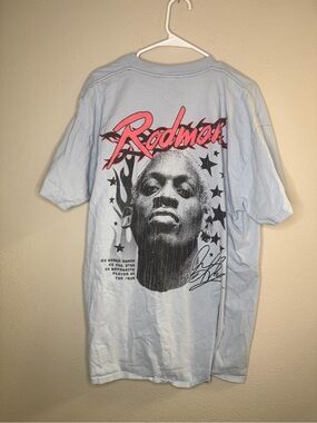 Dennis Rodman Y2K Graphic Tee Mens Blue Gray Shirt Size 2XL